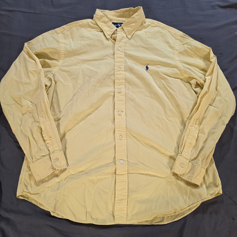 Polo Ralph Lauren Mens XL Classic Fit Yellow Button Down Shirt Long Sleeve Pony